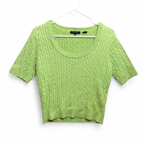 Y2K Cable Knit‎ Sweater Medium Preppy Minimalist Pastel Green Spring Soft Girl